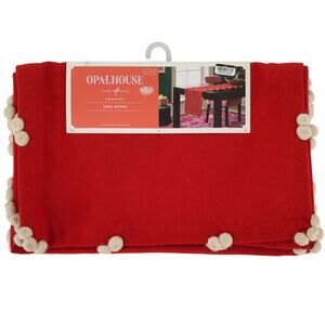 Opalhouse Red Pom Pom Trim Table Runner 14in x‎ 72in New